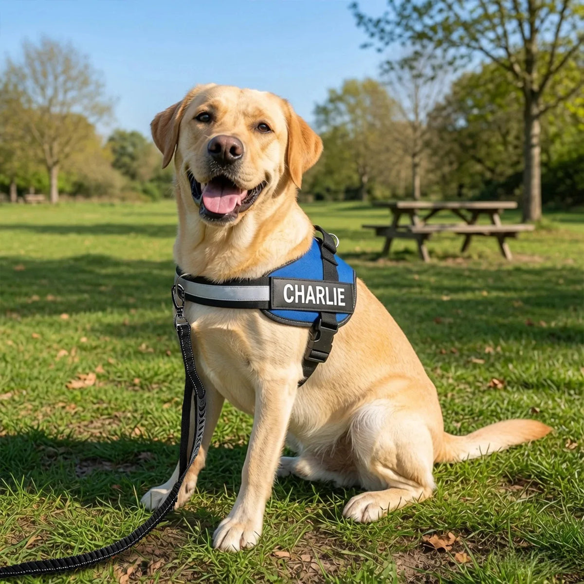 Chien en balade avec la laisse anti-traction Florelya